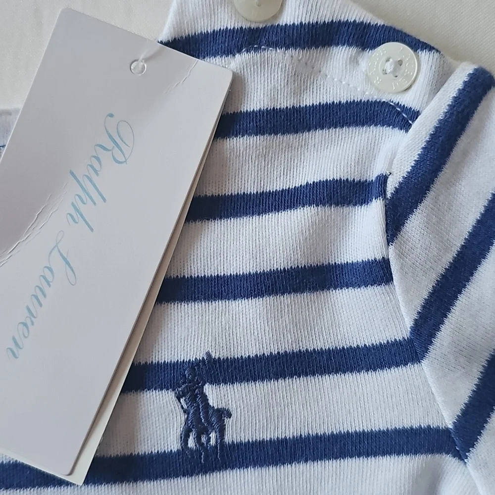 Ralph Lauren Navy White Striped Long Sleeve Tee